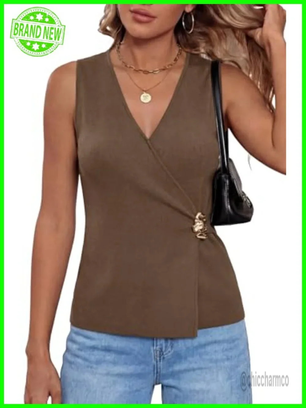 Lightweight Lyocell Blend Wrap V Neck Sweater Vest Dressy Casual Top
